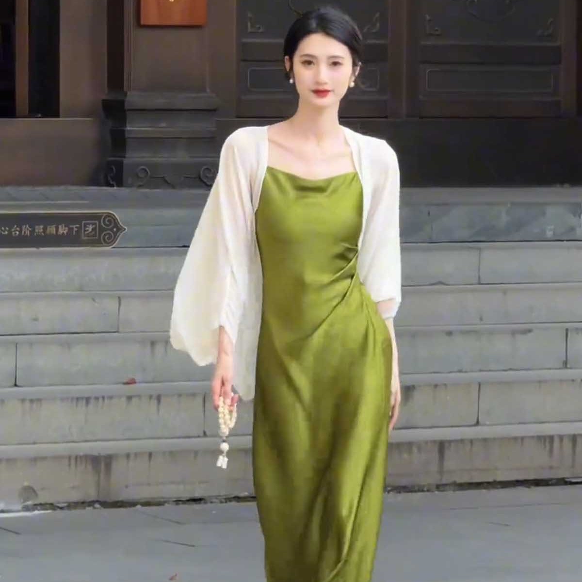 K1149 Super fairy Tencel sun protection clothes for women in summer with cheongsam skirt and small shawl tulle cardigan jacket breathable blouse