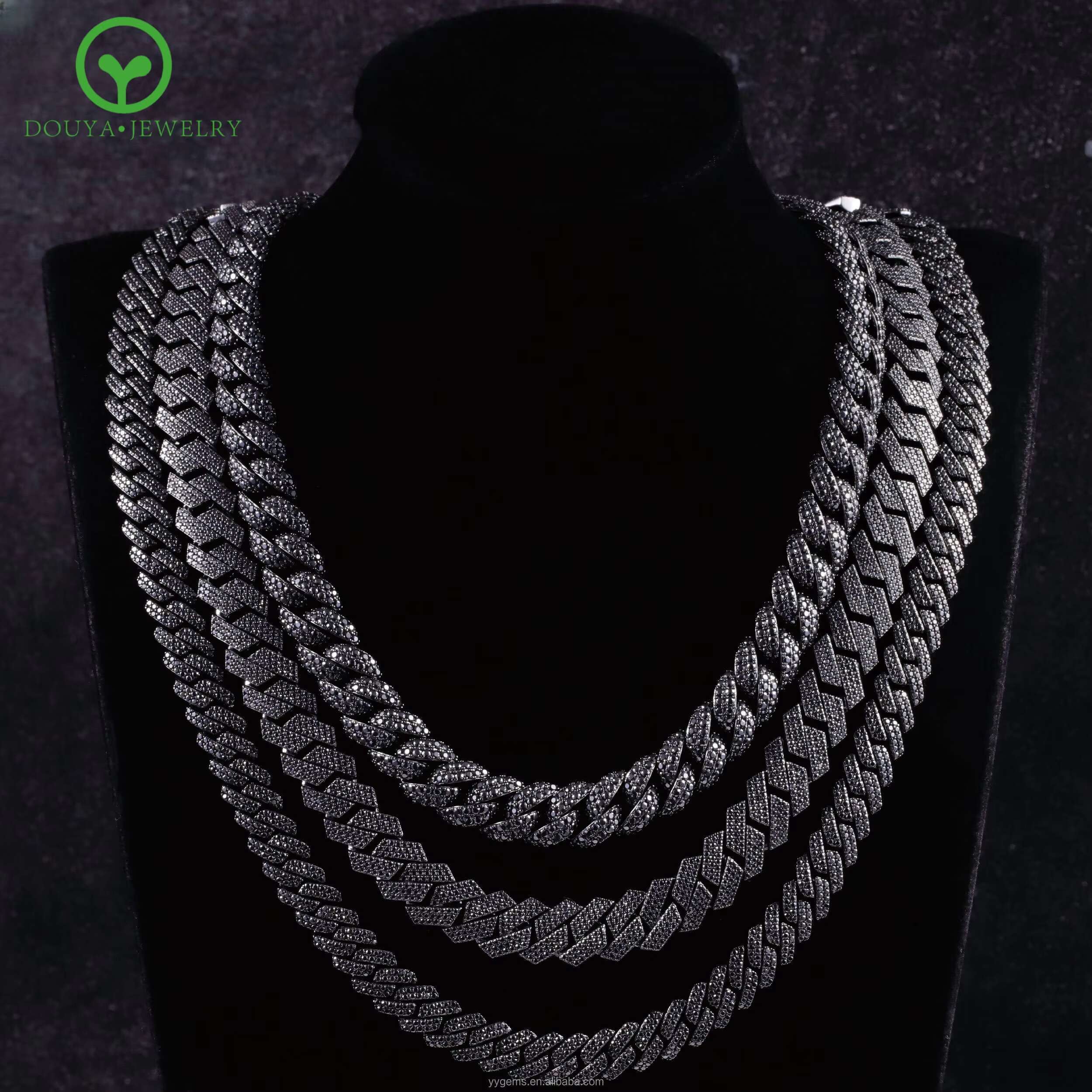New Product Black Diamond Necklace Bracelet 9mm 10mm 12mm 13mm 925 Silver Iced Out VVS Moissanite Cuban Link Chain with GRA