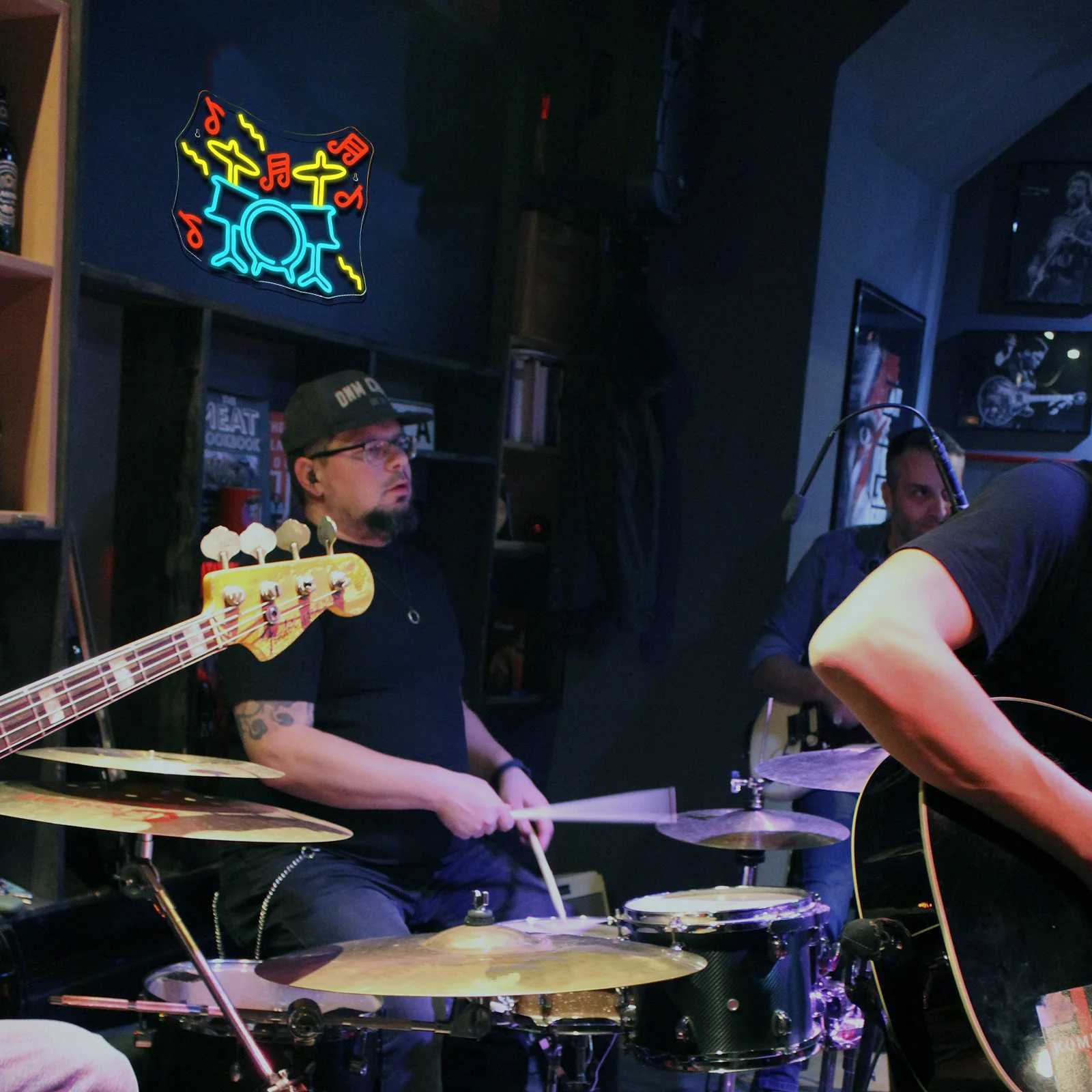 Drum Kit Neon Signs Custom For Bedroom Wall Art Decor 5/12V USB Powered Live Music Studio Party Decor Dimmable LED Neon Signs XJ250626