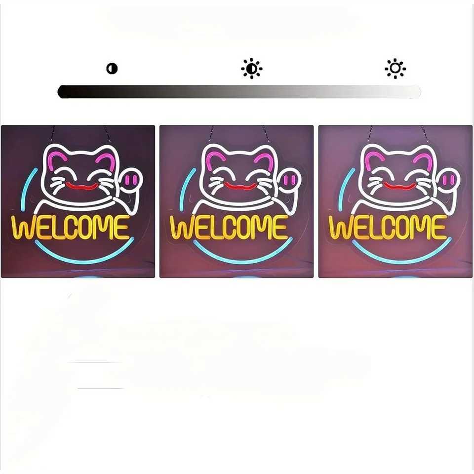 Fortune Cat Welcome Neon Hanging Artwork For Business Bars Bistros Restaurants Coffee Shop Signs Party and Event Decorations XJ250626