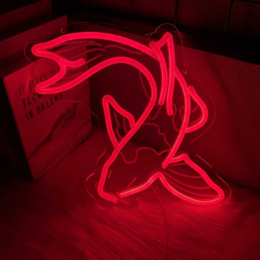 Fish Neon Sign Koi Carp Neon Lights Japanese Fish Led Neon Red Lucky Fish Neon Signs for Wall Decor for Bar Restaurant Office XJ250626