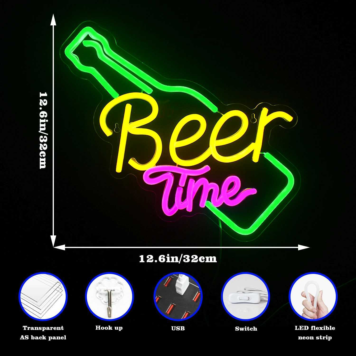 Beer Time LED Neon Sign Shop Bar Restaurant Hotel Decorative Light Neon Bedroom Wall Kitchen Personalized Decor Night Light USB XJ250626