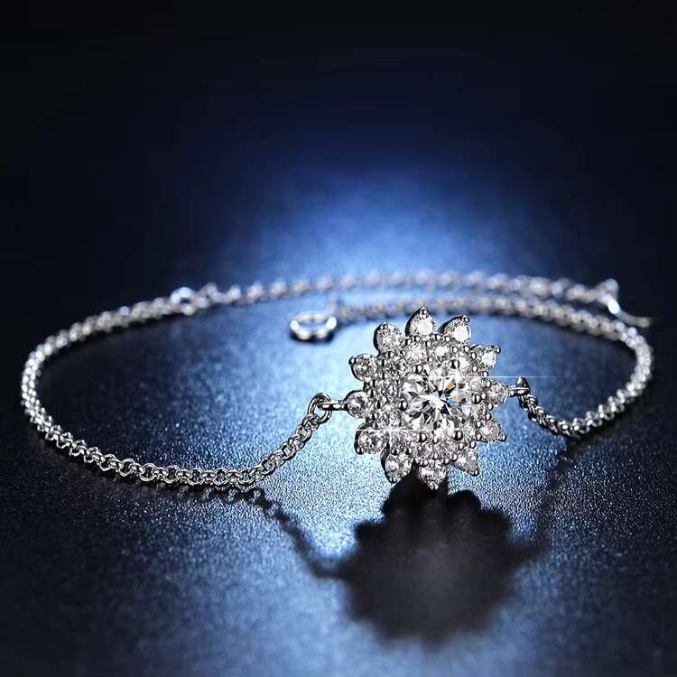 High Quality 925 Sterling Silver Flower Moissanite Tennis Fashion Jewelry Bracelets Bangles for Women Engagement