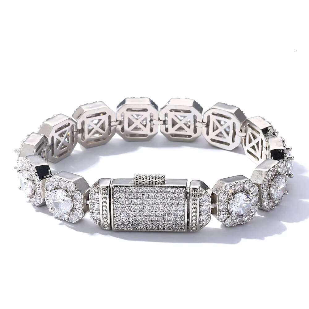 European American Hip Hop 10mm Rock Candy S925 Silver Moissanite High-End Personalized Fine Chain Link Bracelet for Men