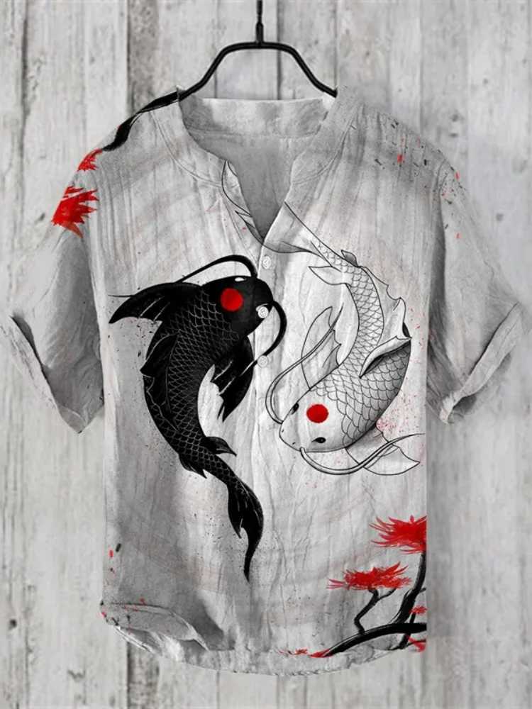 2025 New Mens Linen Short-Sleeved Shirt Fashion Casual Printed Tops European And American Popular Style Mens Clothing W250627