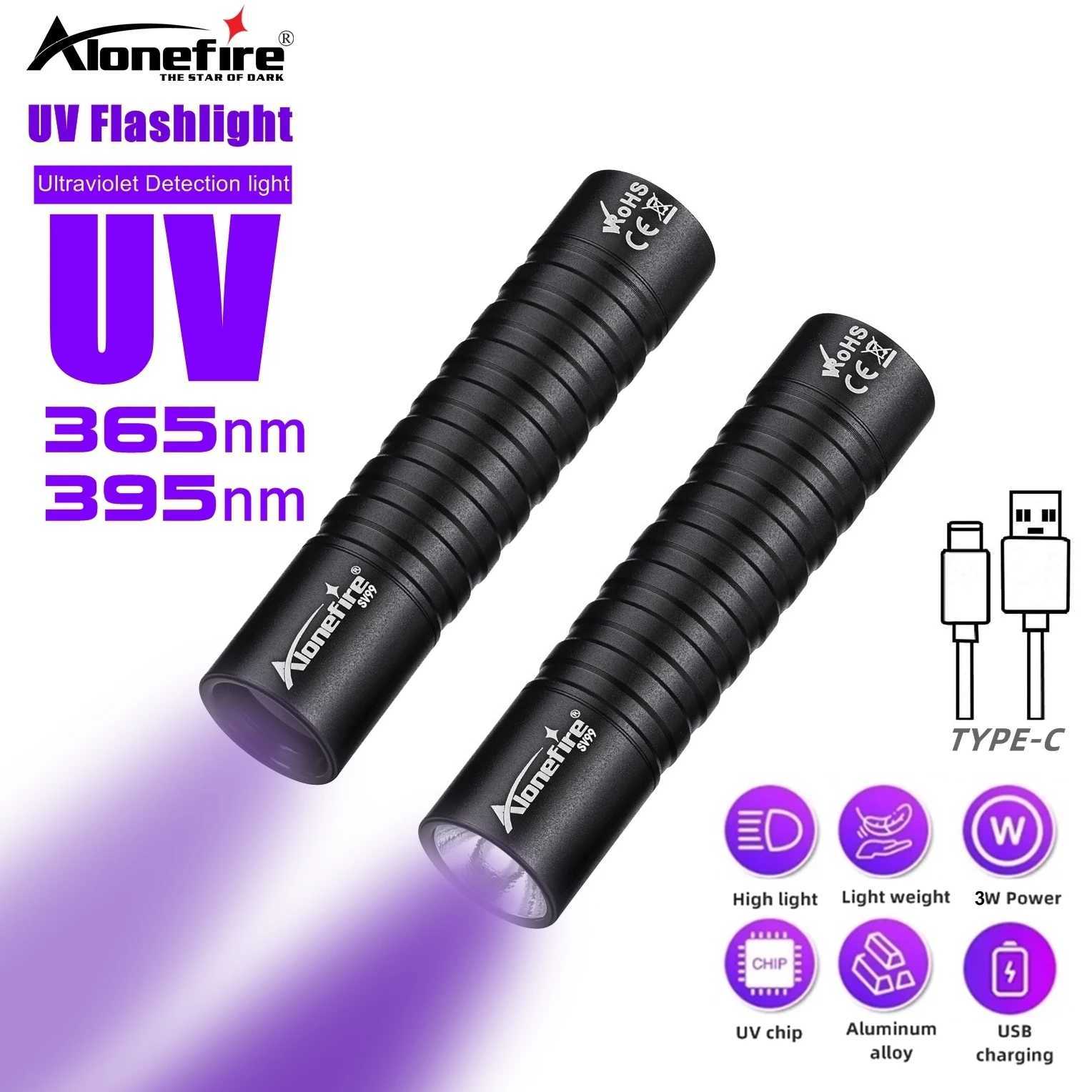 Mini 365 395nm UV Flashlight USB Rechargeable Blacklight Torch Cat Dog Urine Tinea Marker Money Ore Scorpion Leakage Check Lamp W250701