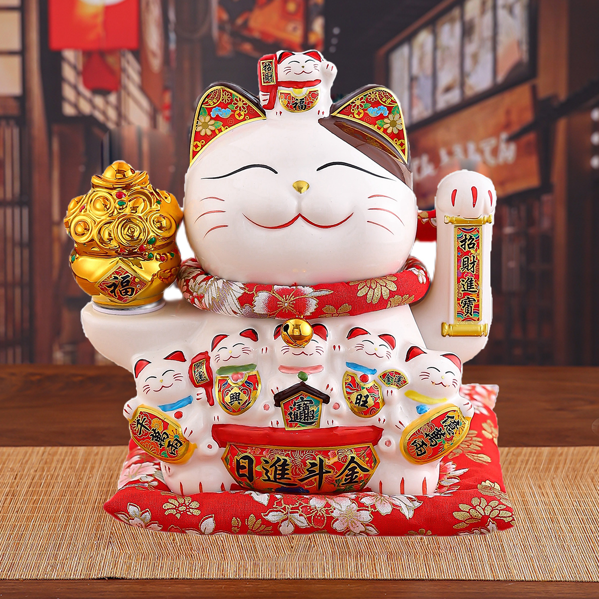 Large Zhaocai Cat Living Room Decor with Automatic Motion - Symbolize Riches & Prosperity With Realistic Design Automatic Waving Gold Ingot Cat for Ab