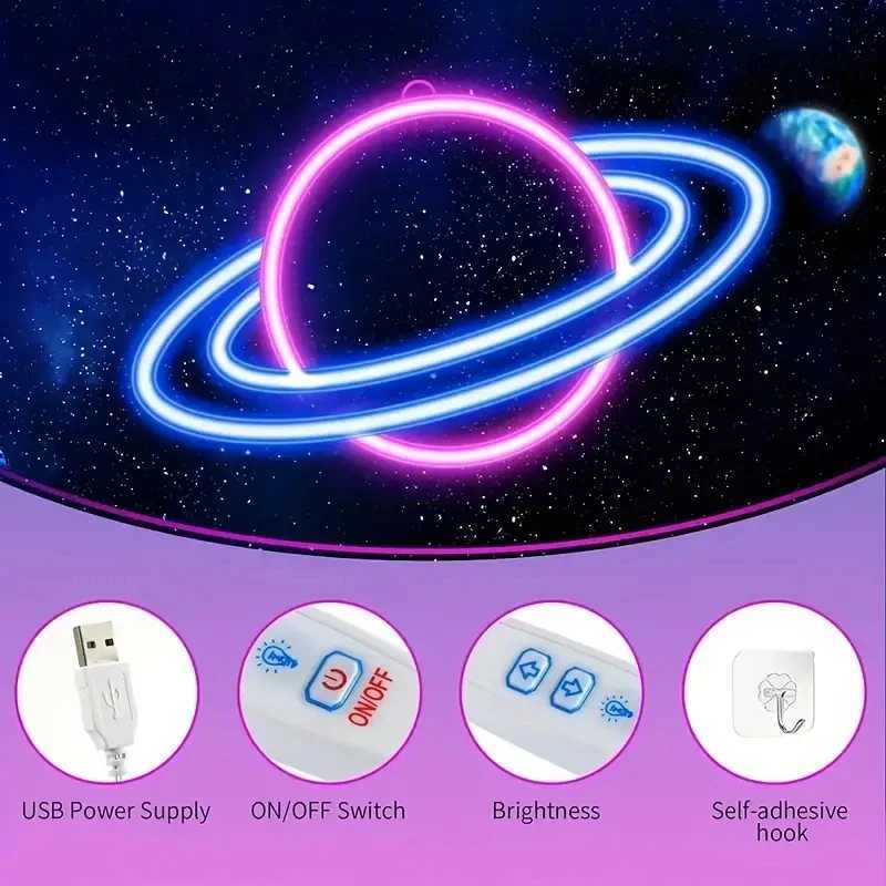 Planet Neon Sign 10 Levels Brightness LED Neon Lights Signs For Wall Decor USB Powered Neon Lights For Bedroom XJ250626