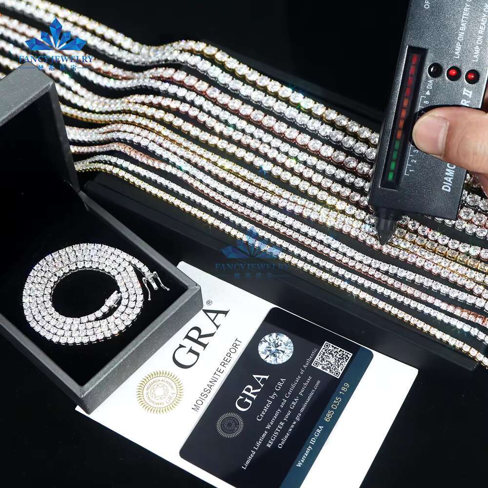 Ready to Ship Bulk Stock Top Quality Wholesale Price 3mm 4mm 5mm 6.5mm 925 Silver Bracelet Necklace Moissanite Tennis Chain