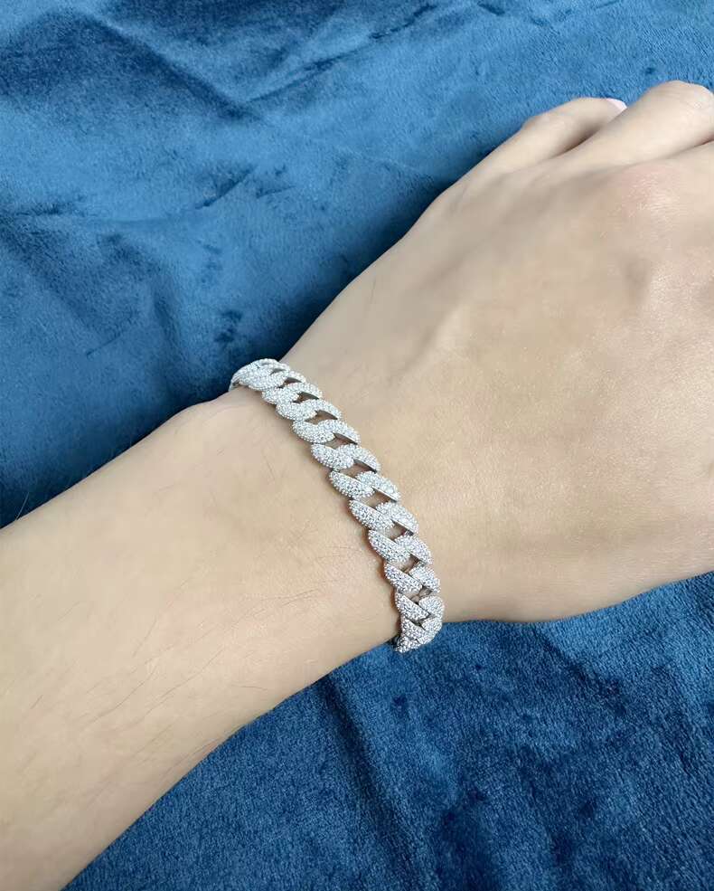15MM Hip Hop Jewelry Full Pave Diamonds Cuban Link Bracelet S925 Sterling Silver Moissanite Chain