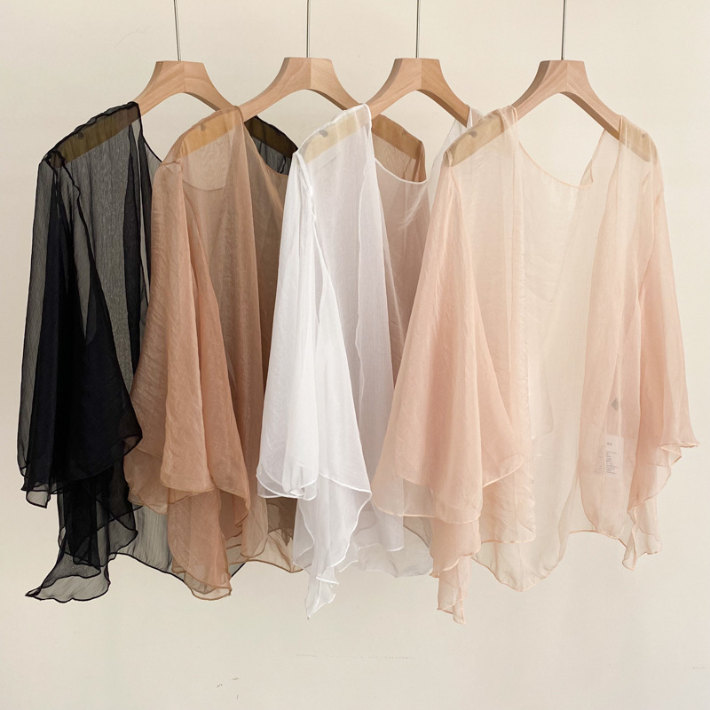 K1153 New style pure color chiffon cheongsam shawl outerwear for women in spring and autumn thin waistcoat shoulder sunscreen cardigan versatile