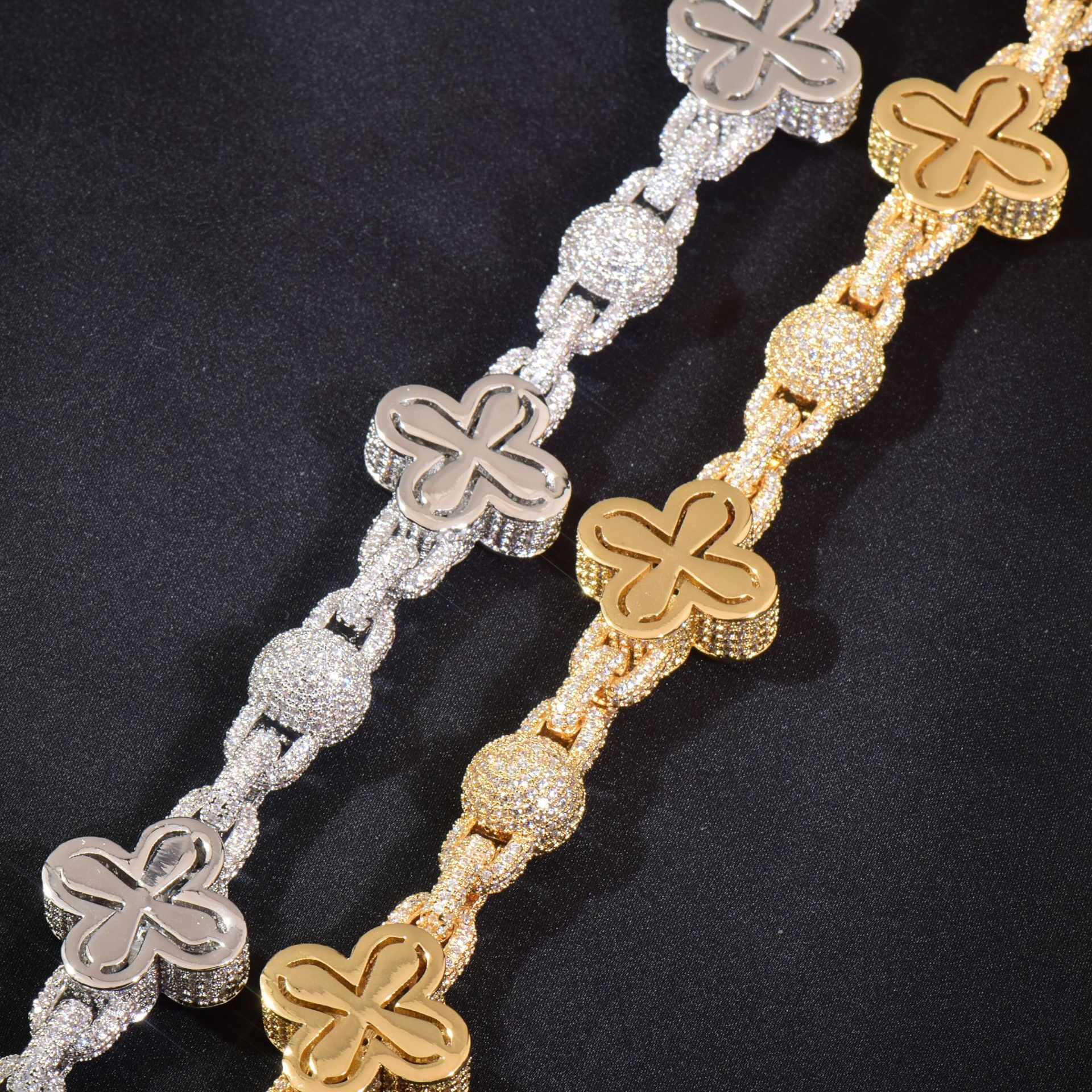 14mm Luxury VVS Moissanite Iced Out Hip Hop Lucky Clover Men's Edgy Statement Necklace Passes the Diamond Tester