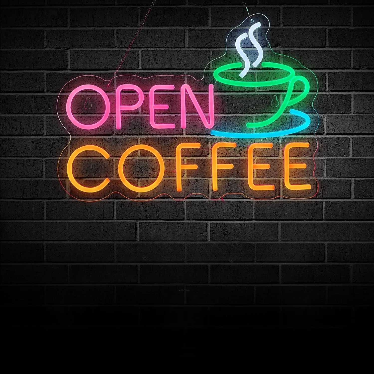 Coffee Open Neon Sign for Wall Decor Dimmable Business Shop LED Neon Light USB Powered Neon Art Signs Decor Gifts XJ250626
