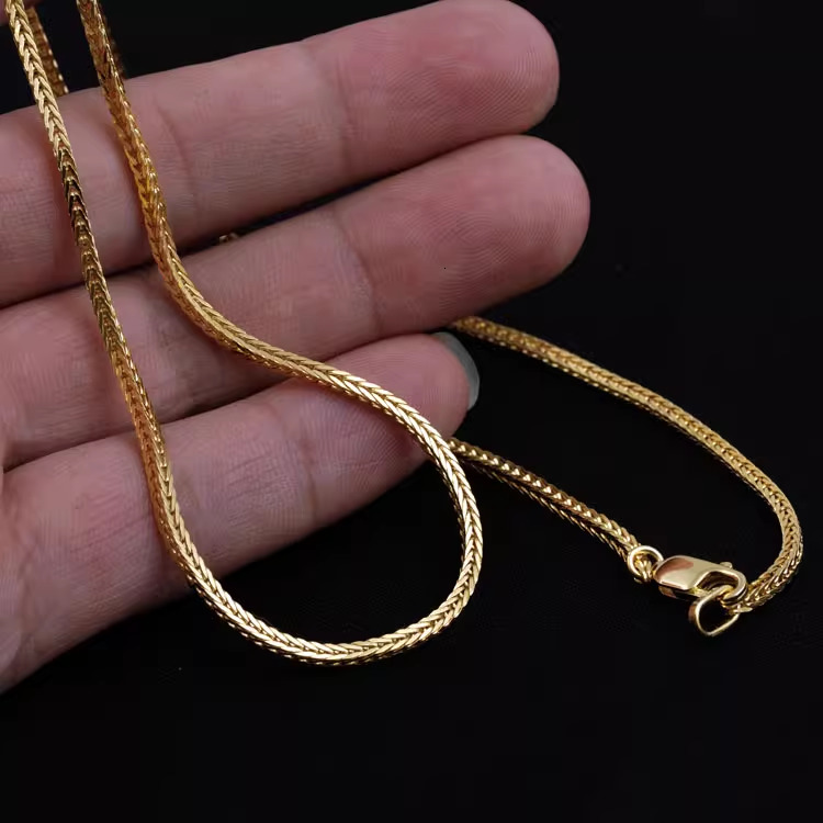 S925 silver men's necklace, gold-plated fox tail chain, square three-dimensional chain, colored silver necklace, silver chain