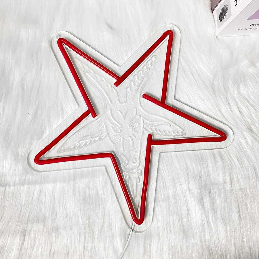 Baphomet Gothic Neon Sign Three-Dimensional Carved Lamb And Inverted Five-Pointed Star Wall Art Wall Lamp Home And Bar Decor. XJ250626