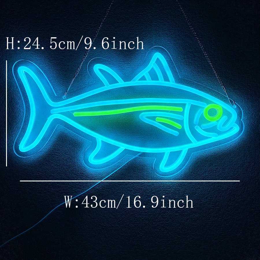 Tuna Neon Sign Blue Green Fish Neon Lights Signs for Wall Decor LED Signs for Bedroom Living Room Restaurant Shop Birthday Gifts XJ250626