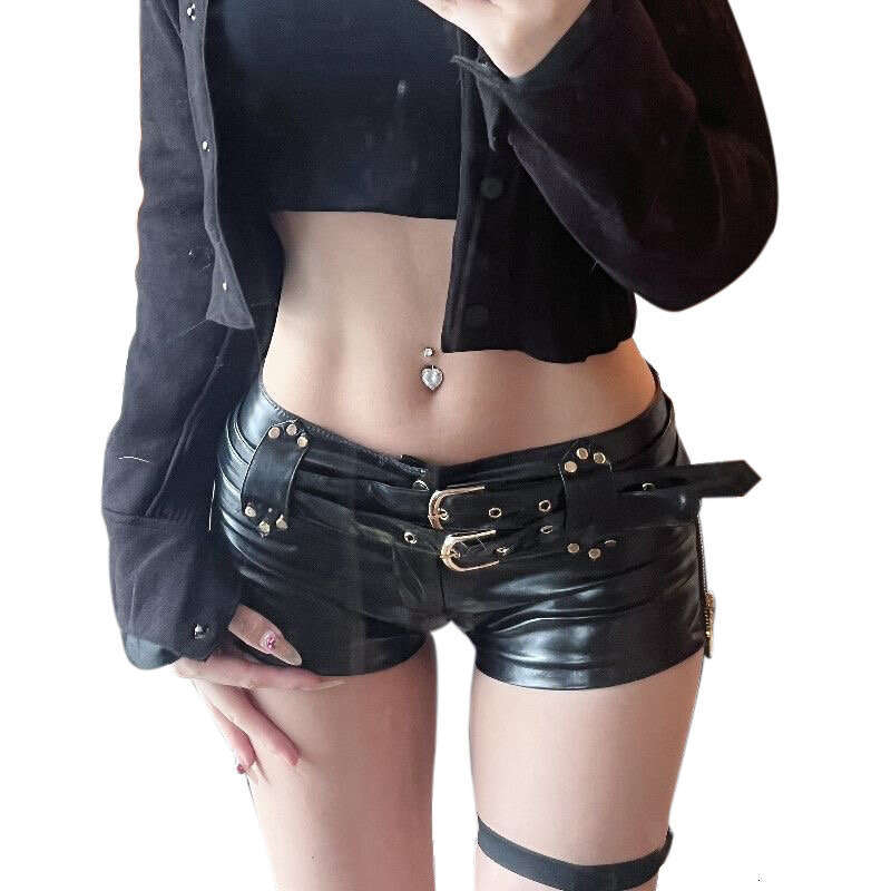Trendy Blogger Style Y2K Retro Nightclub Sexy Low Waist Bodycon PU Leather Ultra Shorts Boot Shorts for Women