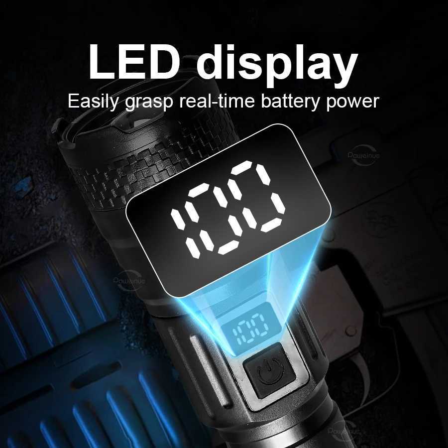 10000LM Yksek Gl LED El Fenerleri 500M Yeni ABS Torch I USB arj Edilebilir El Feneri Su Geirmez D Mekan Kamp Feneri W250701