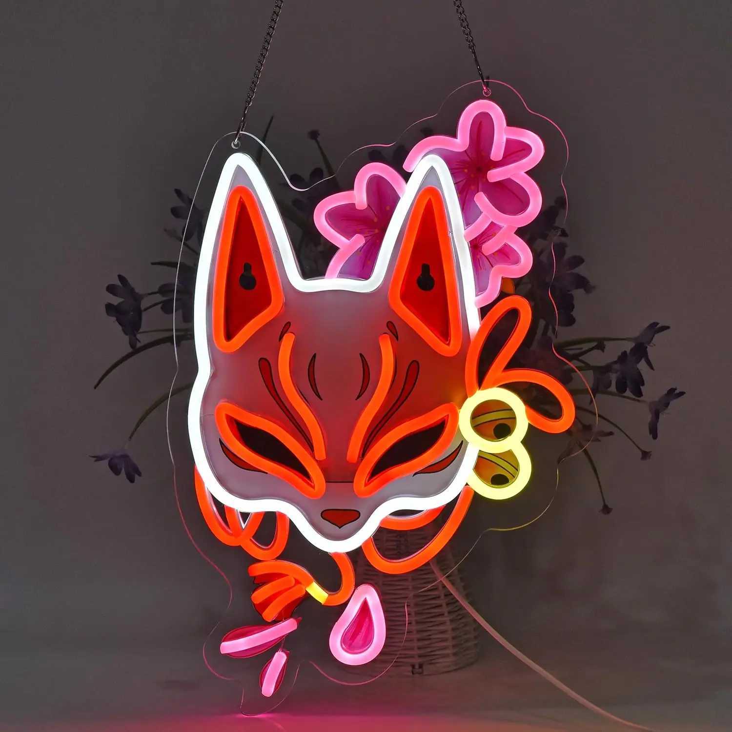 Fox Mask Neon Sign Light Wall Art Decor for Japanese Restaurant Shop Bar Market Bakery Caf Celebration Home Decor USB Dimmable XJ250626