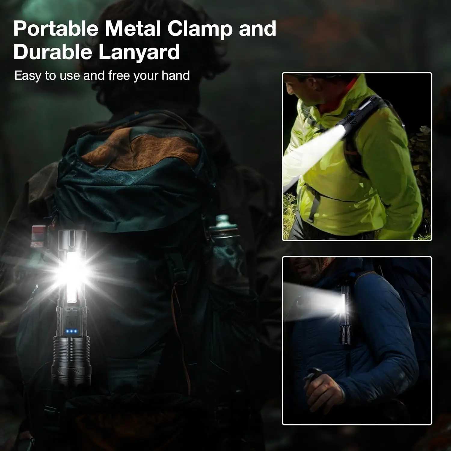 Powerful XHP50 LED Flashlight Waterproof 18650 Torch With Side Light 7 Modes Camping Fishing Lantern USB Rechargeable Zoom Lamp W250701