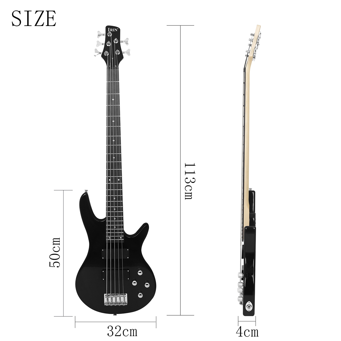 Bass Electric IRIN Black Classic Electric Bass Guitar with Maple Wood Body - Suitable for Beginners & Music Lovers