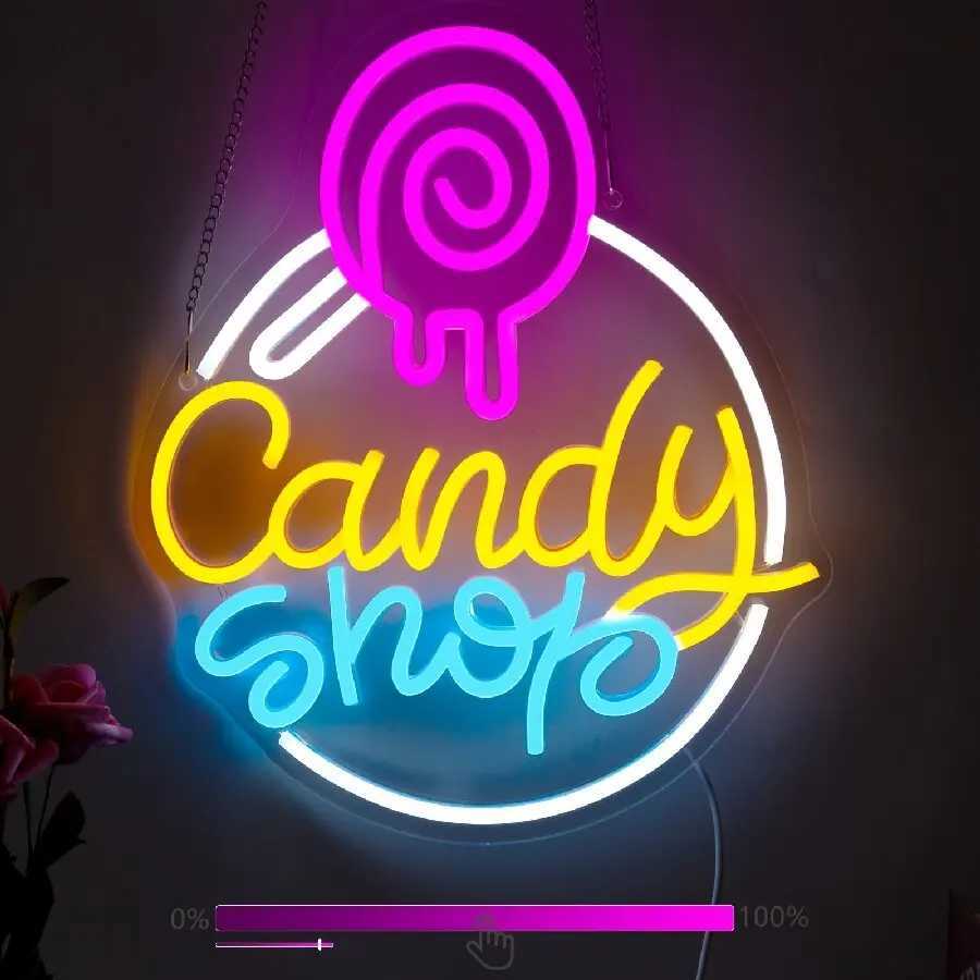 Candy Shop Neon Sign for Wall Decor LED Signs Lollipop Store Decorations Dessert Business Light Up Signs Candy Party Decor XJ250626