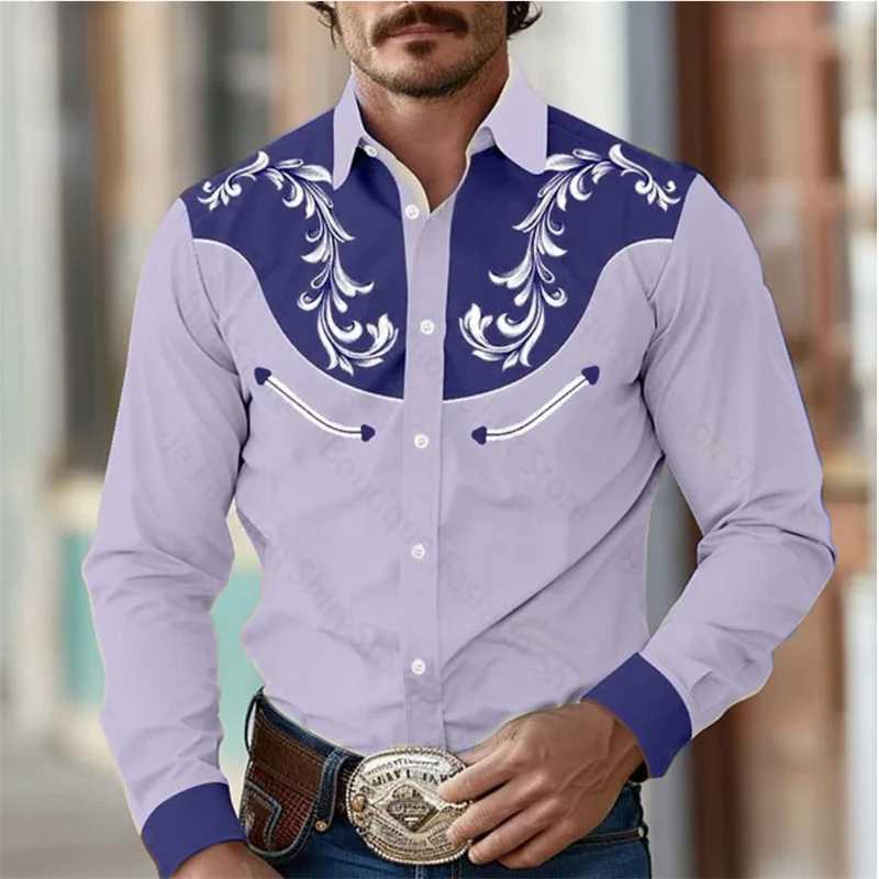 Floral Retro Western Mens Shirt Outdoor Street Casual Daily Spring and Summer Lapel Long Sleeve S-5XL Stretch Fabric Shirt W250627