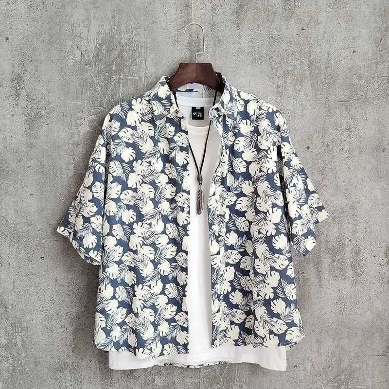 Mens Clothing Casual Loose Fit Comfortable Hong Kong Style Short Sleeve Hawaiian Beach Floral Print Shirt Summer Lightweight W250627