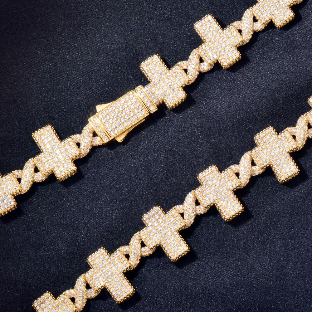 Luxury VVS Moissanite Iced Out Cross Choker Necklace Unisex Hip Hop Creative Bling Statement Jewelry Passes the Diamond Tester