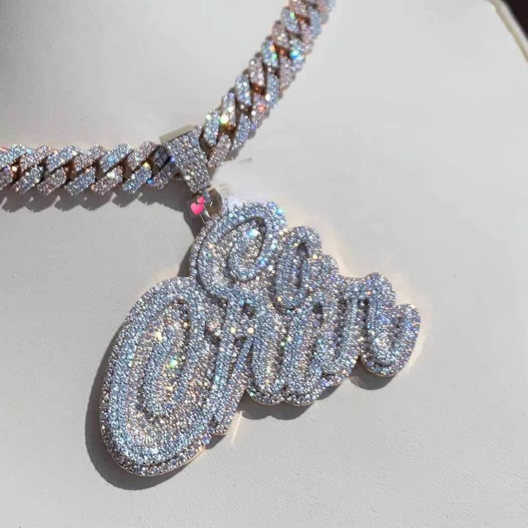 Custom Initial Name Pendant Customized Full Iced Out Charm S925 VVS D Moissanite Diamond Letter Chain for Men and Women