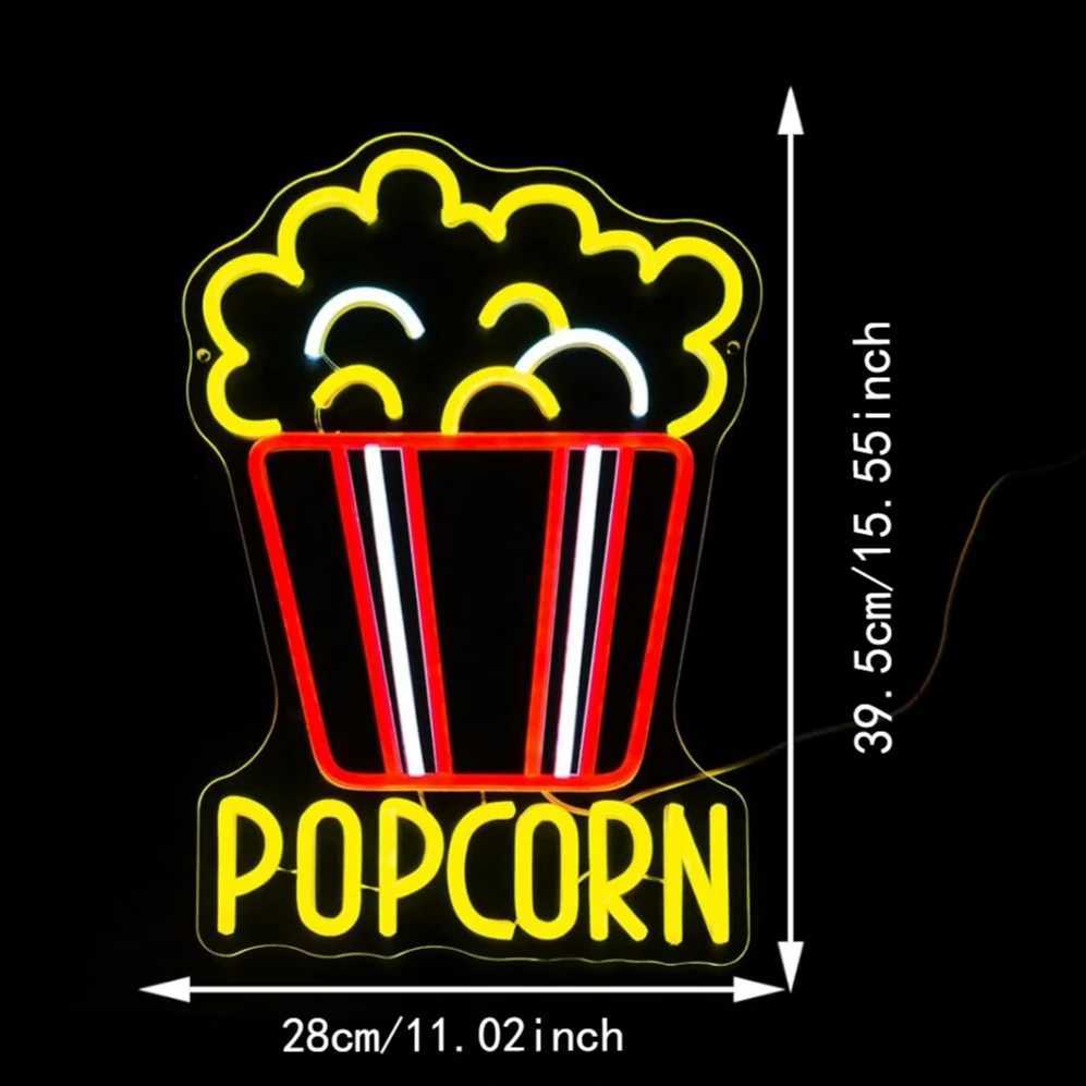 Popcorn Neon Sign Dimmable Food LED Neon Light for Home Cinema Snack Shop Kitchen Video Room Cafe Home Bar Party Man Cave Decor XJ250626