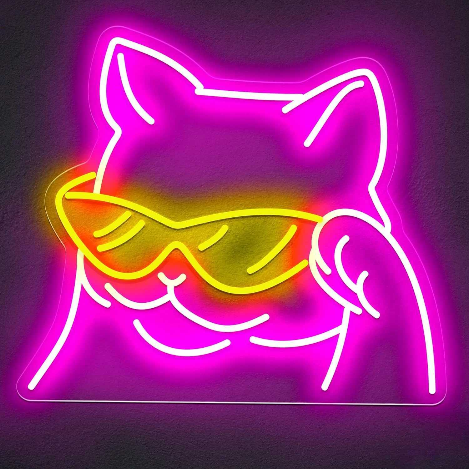Sunglasses Cat Neon Sign Dimmable LED Light USB Power Supply Switch Suitable for Bar Bedroom Game Room Decoration Friends Gift XJ250626