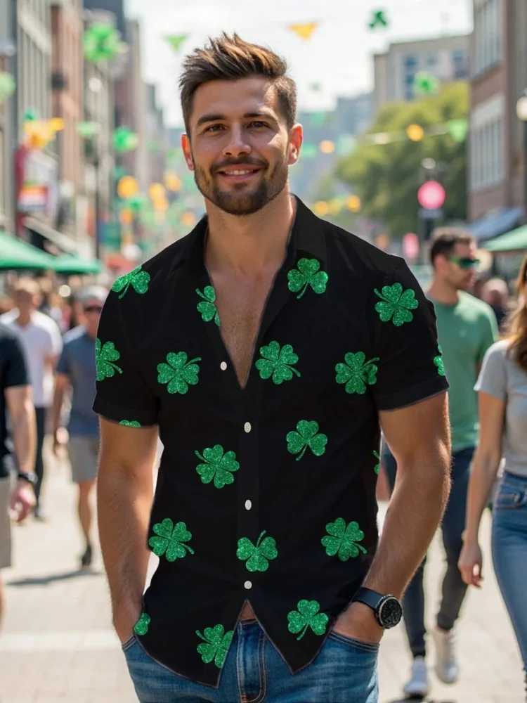 Summer Mens Lapel Short-sleeved Shirt Bright Floral Print Street Trend Casual Single-breasted Shirt For Outdoor Casual W250627