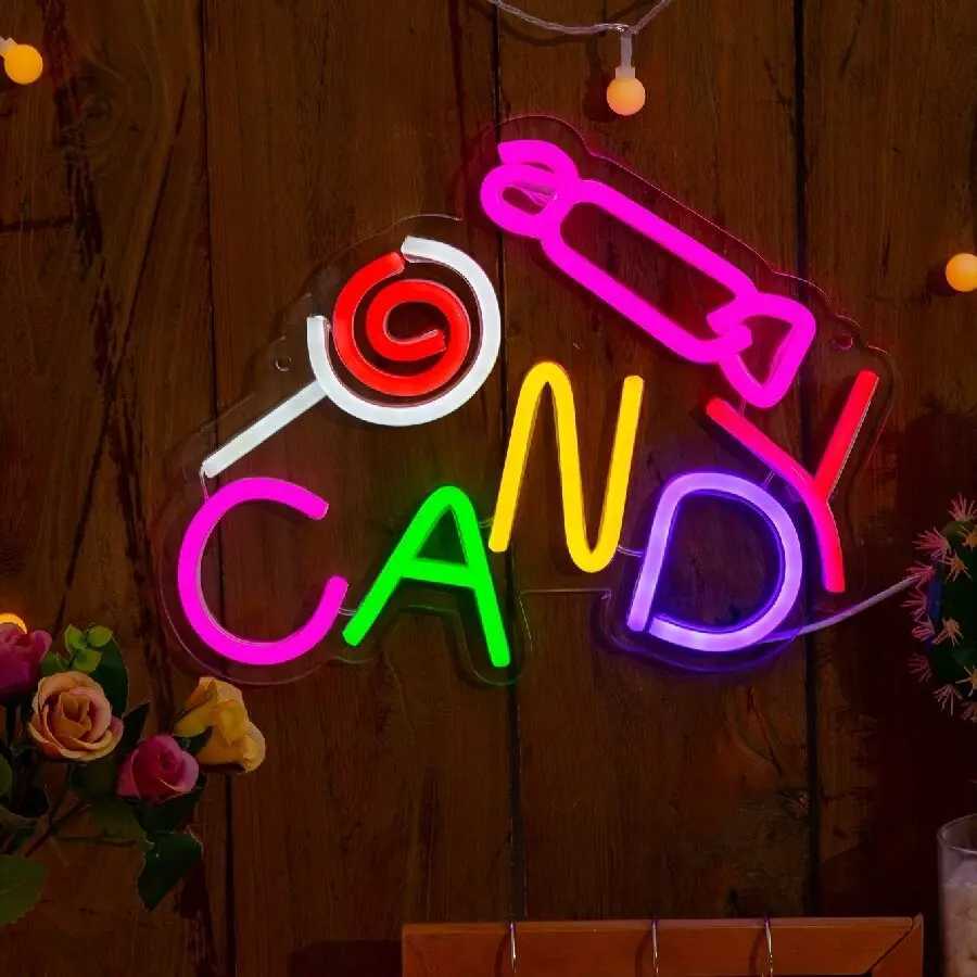 Candy Shop Neon Sign for Wall Decor LED Signs Lollipop Store Decorations Dessert Business Light Up Signs Candy Party Decor XJ250626