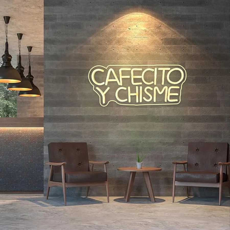Cafecito And Gossip Neon Sign Vibrant Warm White Neon Wall Decor Coffee Shop Business Sign Restaurant Kitchen Decor Lights. XJ250626