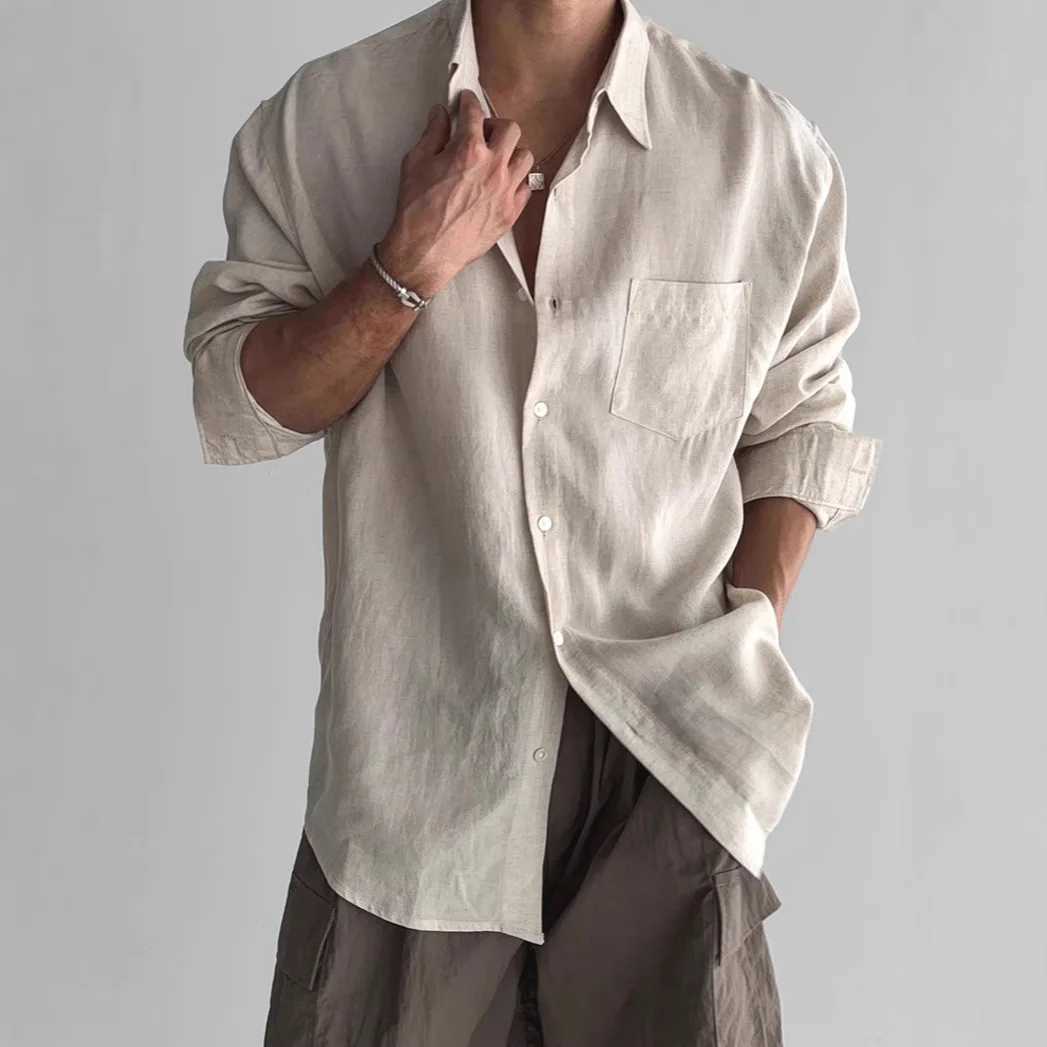 Vintage Mens Shirt Stylish Loose Fit Long Sleeve Workwear Shirt with Pockets Sun Protection Casual Overshirt Streetwear Fashion W250627