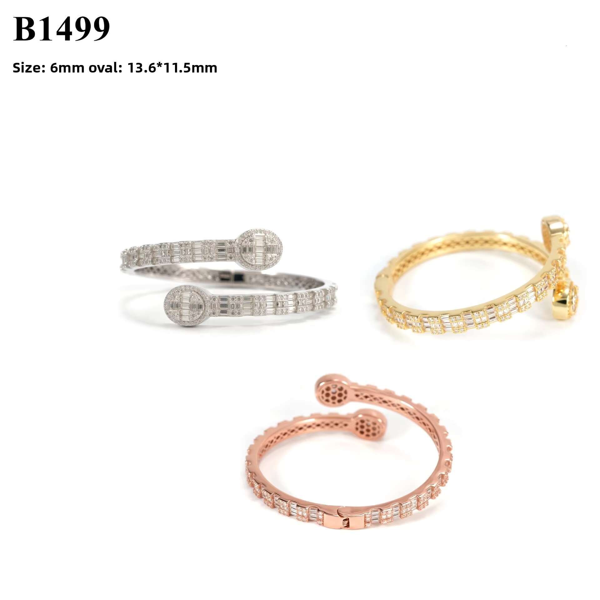 Hot Sale Hip Hop 925 Sterling Silver Fine Jewelry Iced Out Vvs Moissanite Baguette Diamond Bracelet Bangle