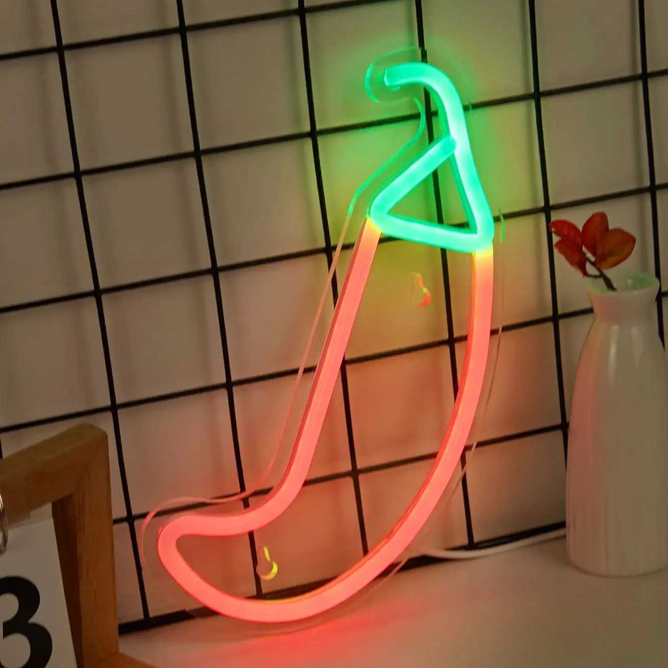 Chi-buy LED Neon Chilli Plant USB Powered Neon Signs Night Light 3D Wall Art Game Room Bedroom Living Room Decor Lamp Signs XJ250626