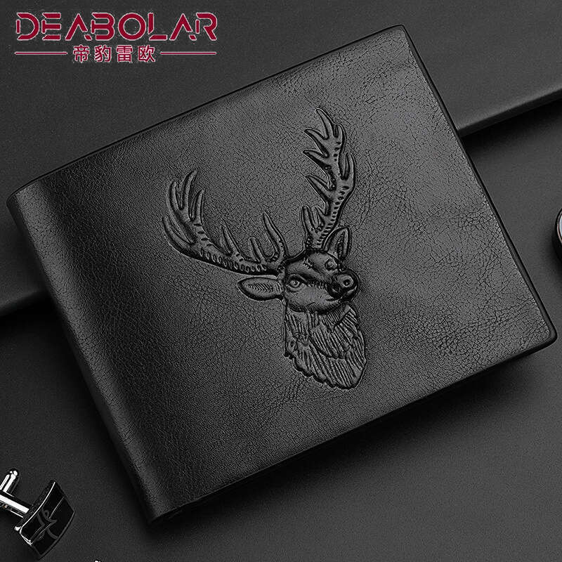 Deer Head Embossed Student Fashion Short Credit Card PU Soft Leather Binder Wallet for Men wallet designer mens wallet