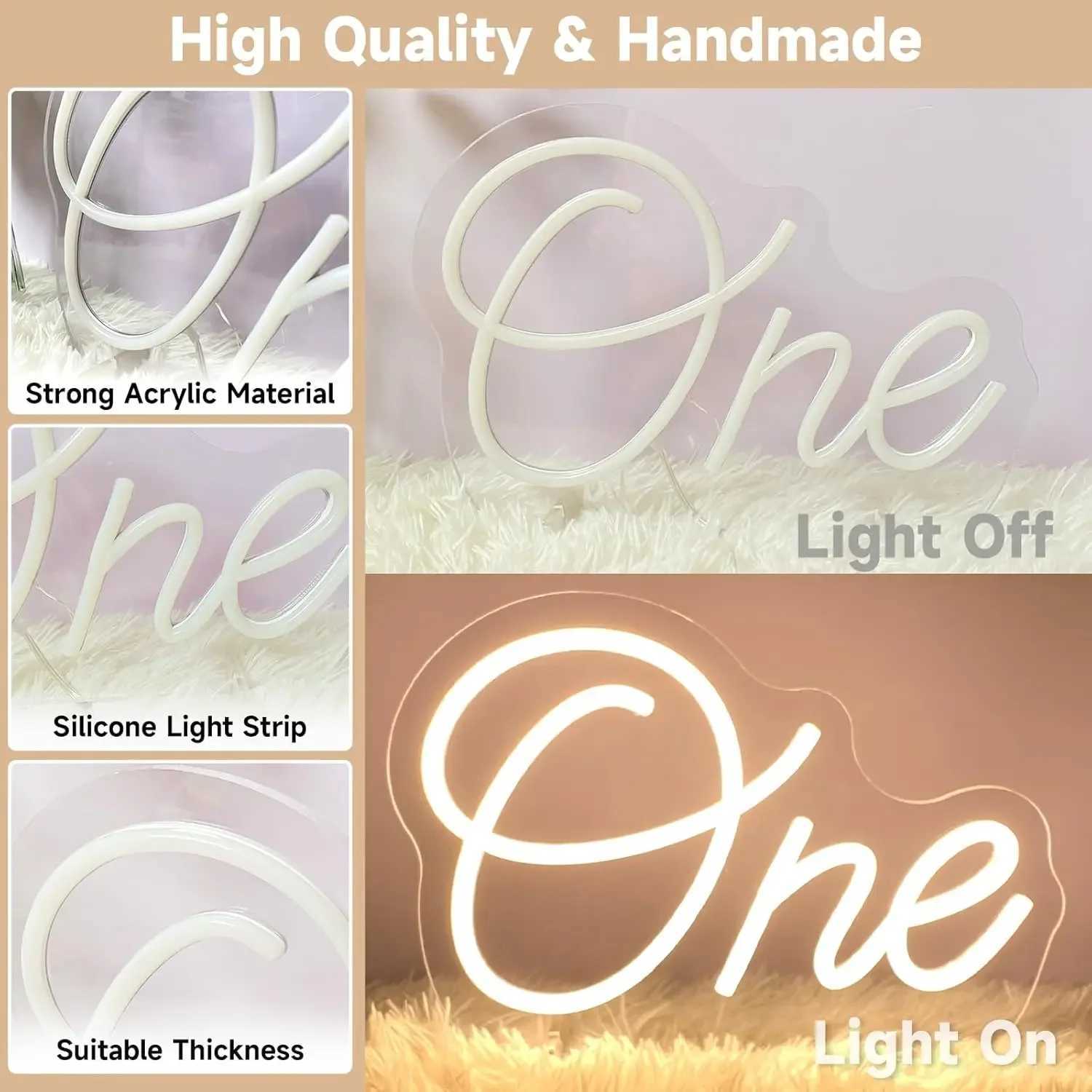 One Neon Sign for First Birthday One Table Number LED Neon Light Lamp for Home Birthday Party Decor Photo Prop Christmas Gift XJ250626