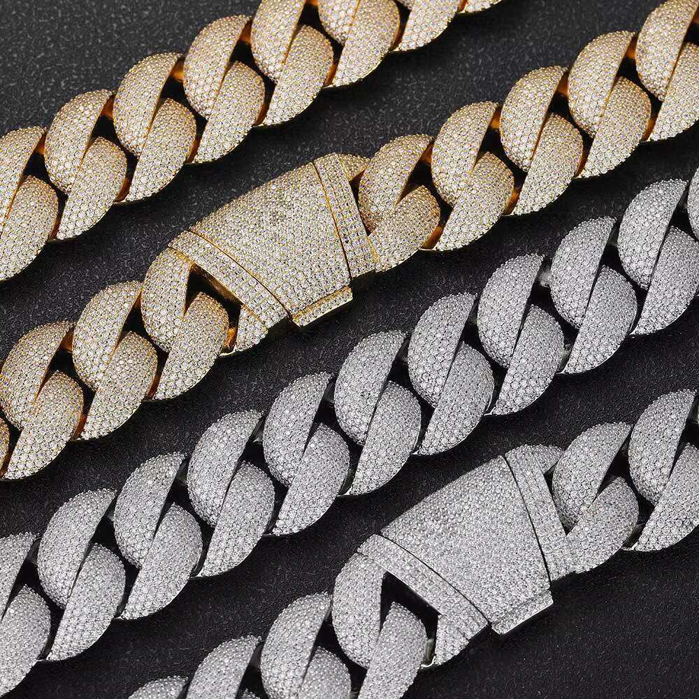 BES 16mm Width Cuban Link Chain Prong Large Necklace Bracelet Hiphop Copper CZ Real Gold Plated Rapper New Arrival Men Jewelry