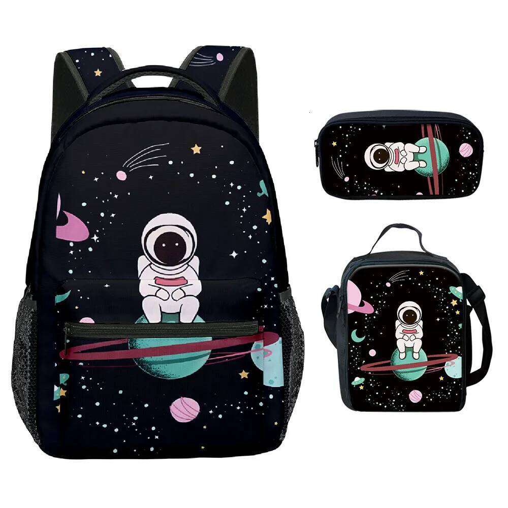 Popular Youthful Funny Space astronaut 3D Print 3pcs/Set School Bags Laptop Daypack Backpack Crossbody Lunch bag Pencil Case