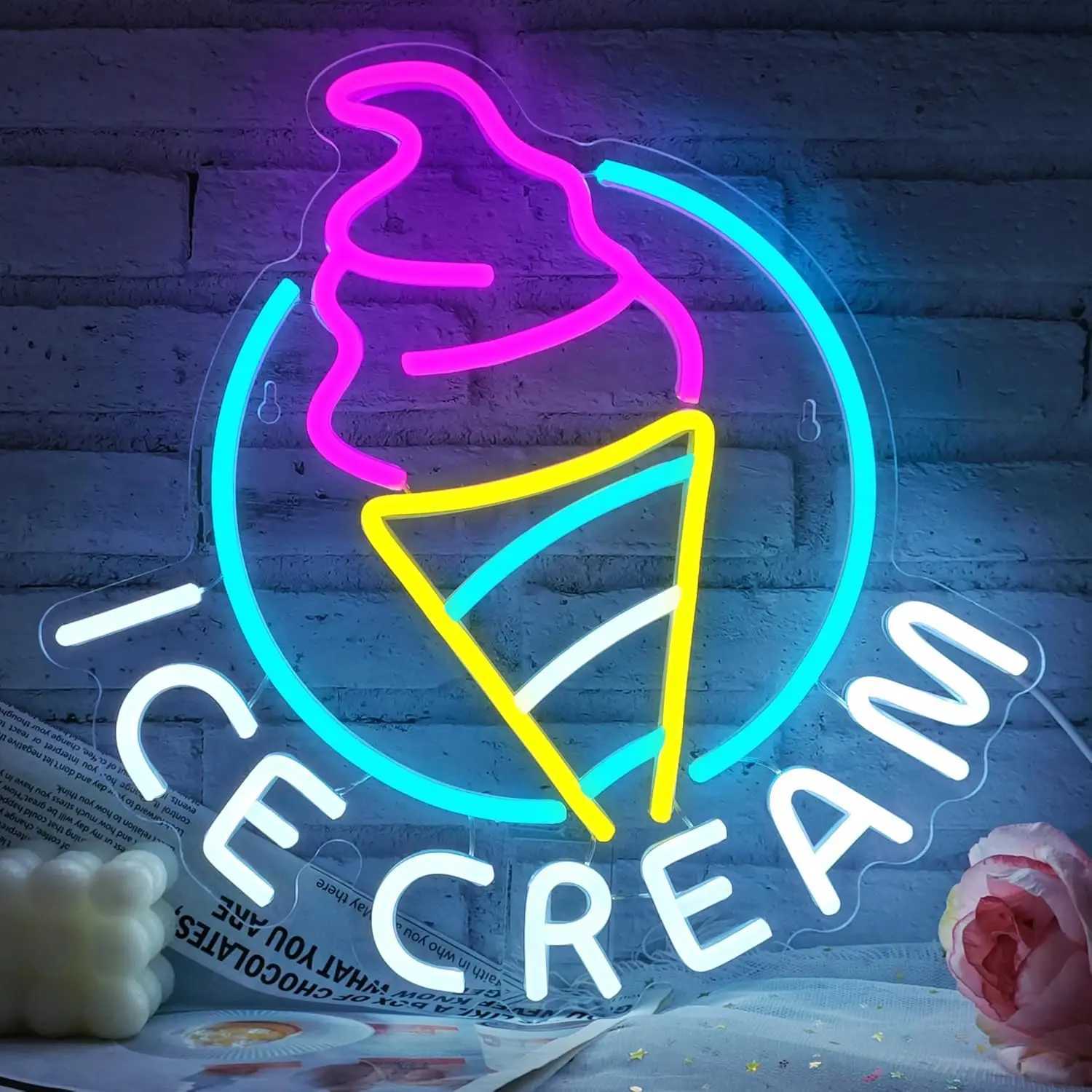 Ice Cream Neon Sign for Wall Decor Led Neon Sign for Ice Cream Shop Birthday Christmas Party Bedroom Bar Drink Shop Wall DecorXJ250626