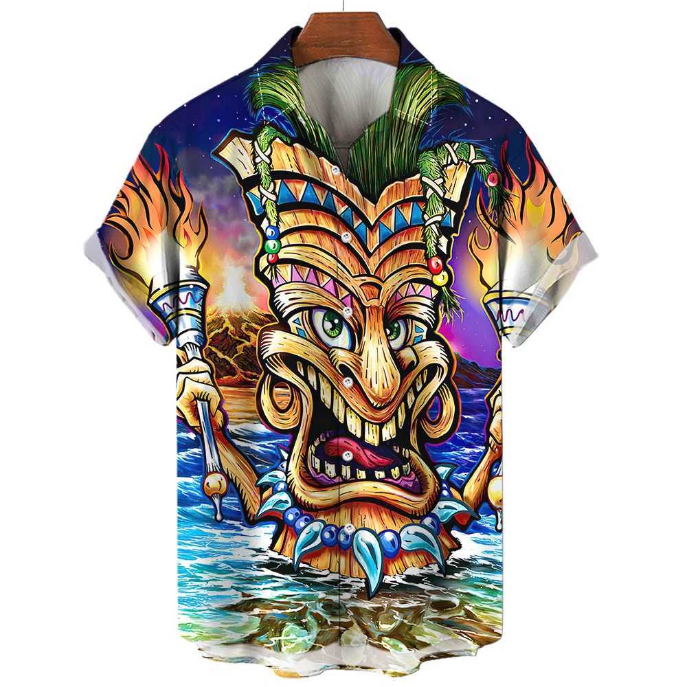 2024 Preppy Mens Shirts Streetwear Beach Male Top Short Sleeve Skull 3D Hawaiian Shirt Oversized Summer Casual Shirt For Men W250627