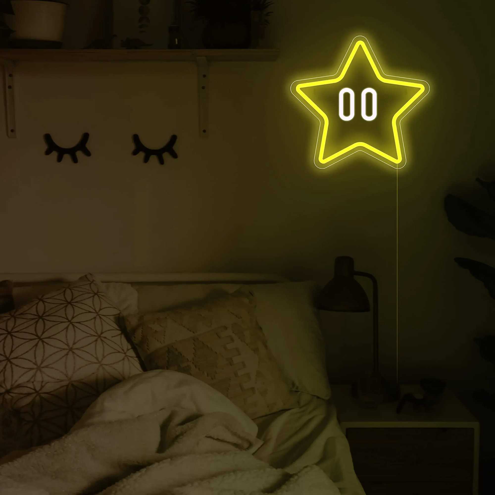 Star Neon Sign Gaming Neon Sign for Mario Game Room Decor Kids RoomSuper Star Gaming Wall Decor Gamer Gifts for Boys KidsXJ250626