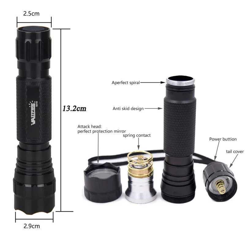 Professional Hunting Flashlight 1 Mode 501B Torch Lantern Green/Red Tactical Aluminum Night Scout Lamps for Coyote Hog Varmint W250701