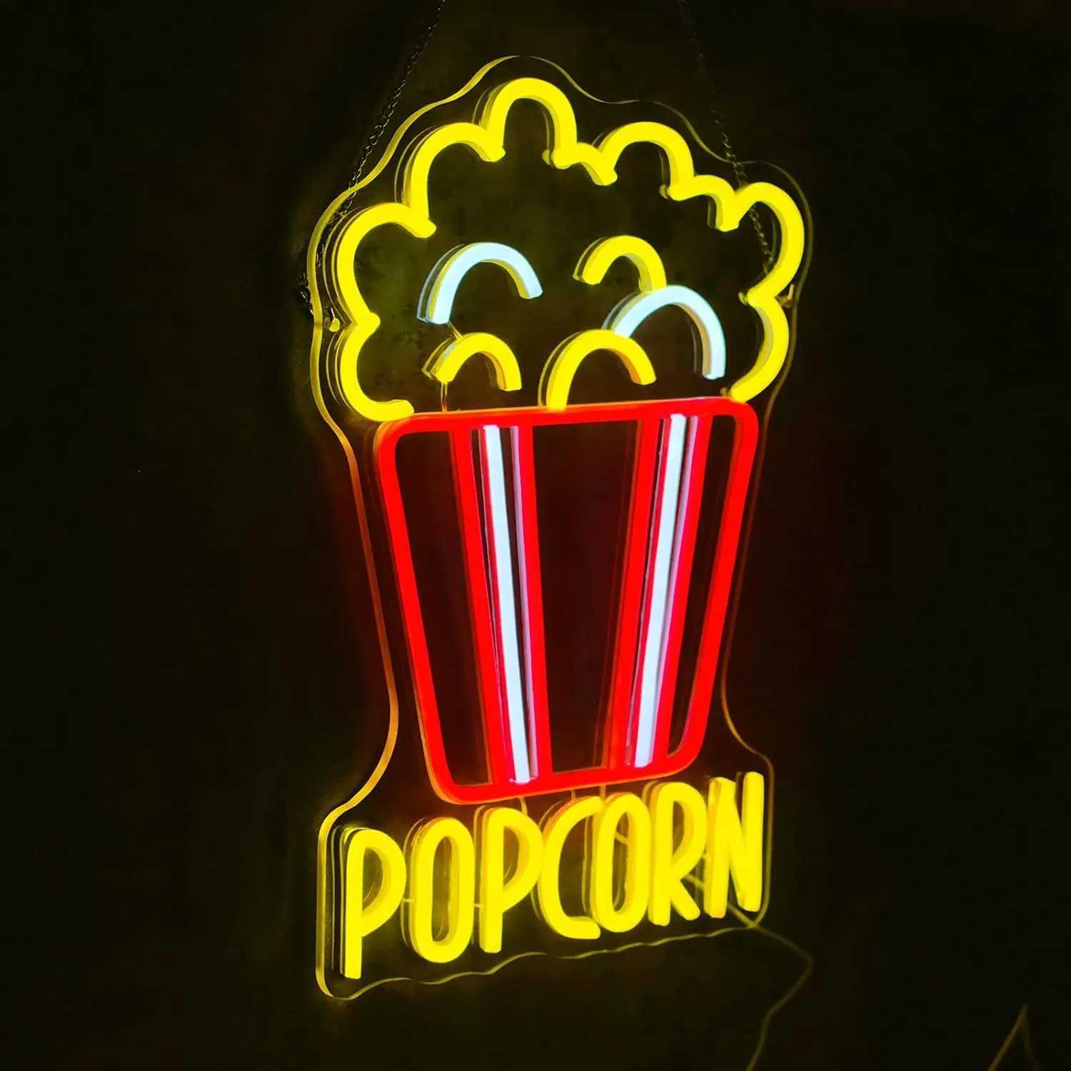 Popcorn Neon Sign Dimmable Food LED Neon Light for Home Cinema Snack Shop Kitchen Video Room Cafe Home Bar Party Man Cave Decor XJ250626