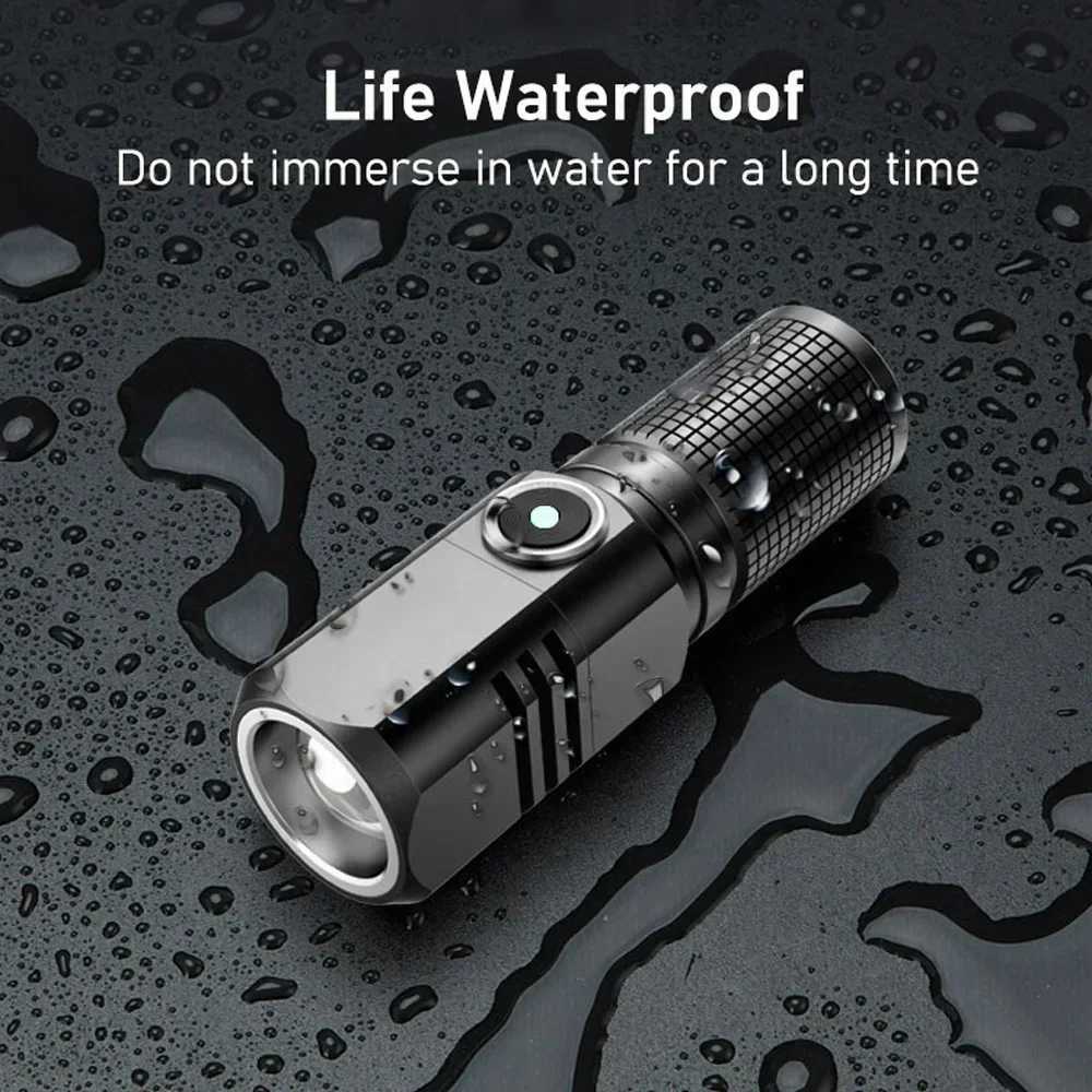 Super Bright Mini Powerful LED Flashlight XHP50 Built-in Battery 3 Modes USB Rechargeable Flash Light Torch Lamp Flashlights W250701