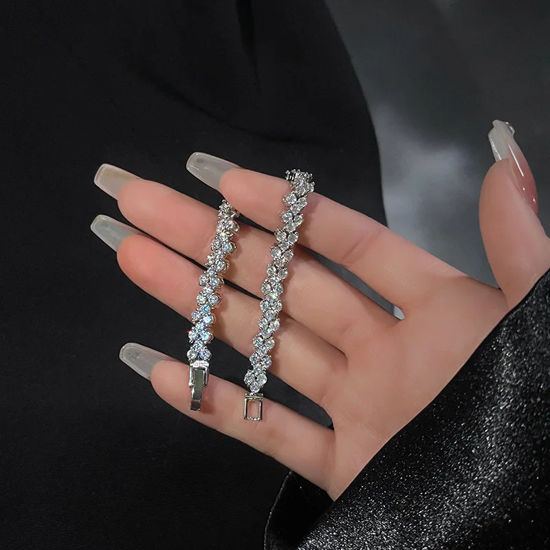 Roman Rhinestone Bracelet for Women Crystal Zircon Chain Bracelets Bangle Bridal Jewelry Accessories 250626