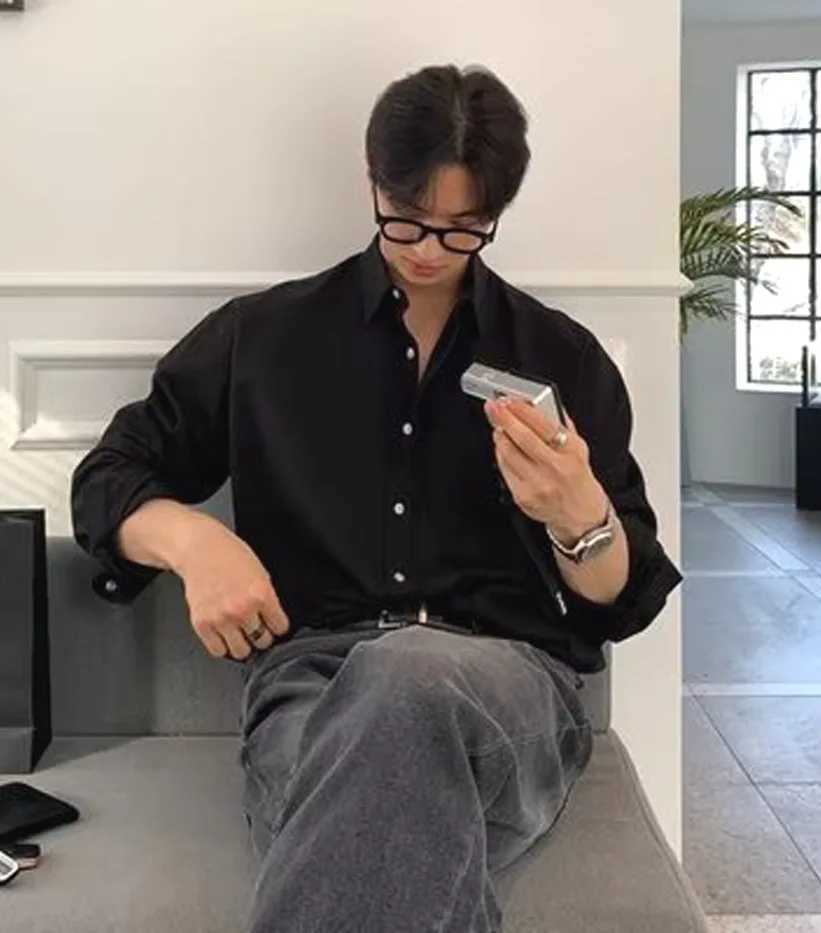 Vintage Mens Shirt Stylish Loose Fit Long Sleeve Workwear Shirt with Pockets Sun Protection Casual Overshirt Streetwear Fashion W250627